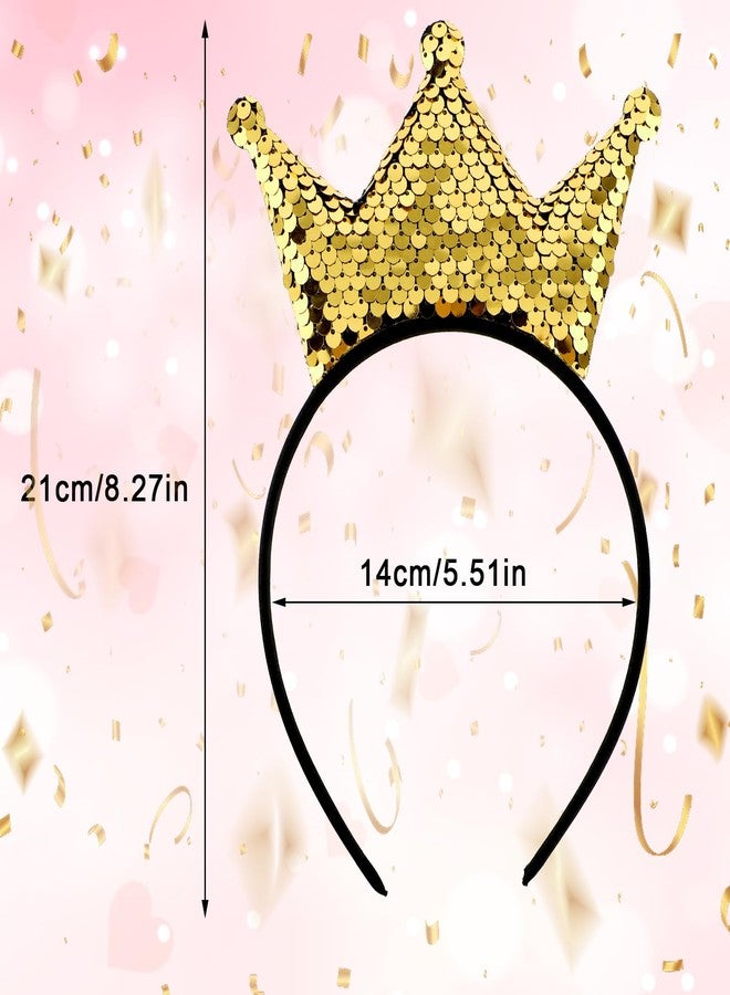 WY LIGHTING LEVEL قطعتان من طوق رأس مزين بالترتر على شكل تاج أميرة، طوق شعر ذهبي لامع، مشبك تصفيف شعر لطيف، إكسسوارات، طوق شعر لامع، زينة مرنة، زي تنكري، غطاء رأس لحفلات أعياد الميلاد للنساء، لوازم تيجان حفلات الكريسماس - Image 2